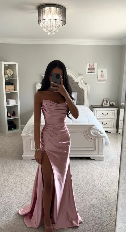 Super Sale DUSTY ROSE ASYMMETRICAL SATIN GOWN