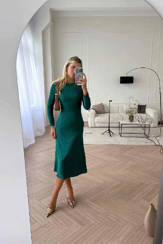 Online Only Godet Silhouette Long Sleeve Midi Dress