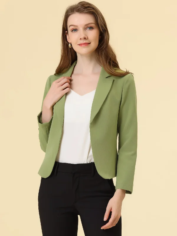 Blowout Sale Notched Lapel Long Sleeves Solid Color Open Front Cropped Blazer
