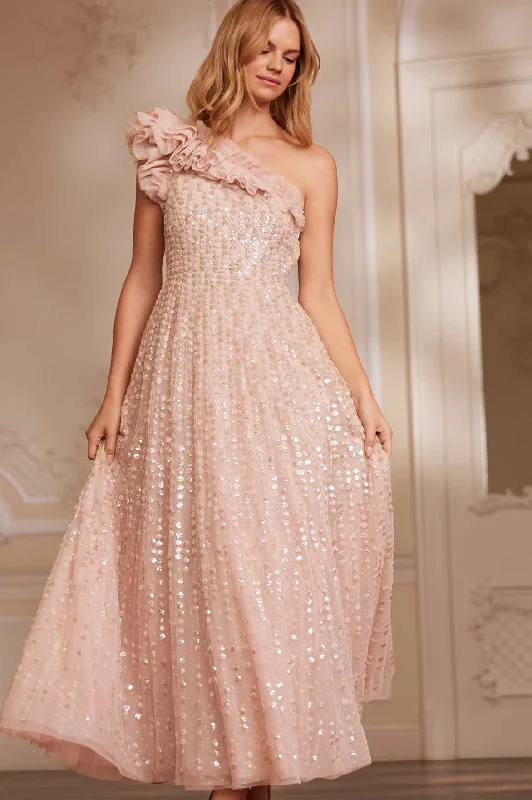Can't Be Beat Raindrop One-Shoulder Ankle Gown