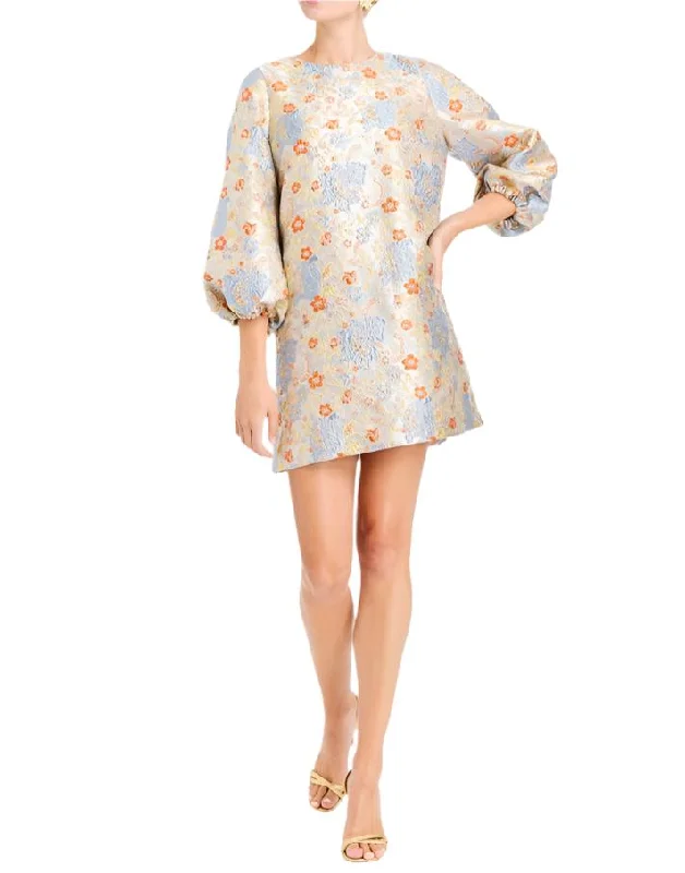 Sneak Peek Sale Rosanna Mini Dress in Champagne/Blue Jacquard