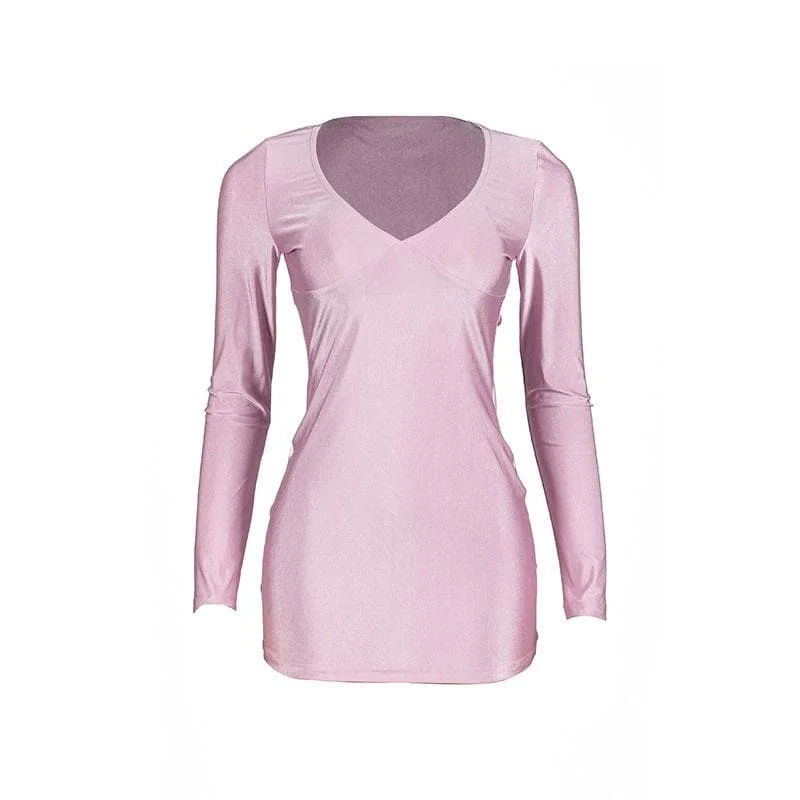 Price Reduction BerryBetty - Solid v neck long sleeve mini dress