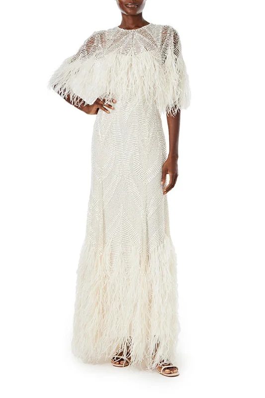 Price Cut Feathered Capelet Gown