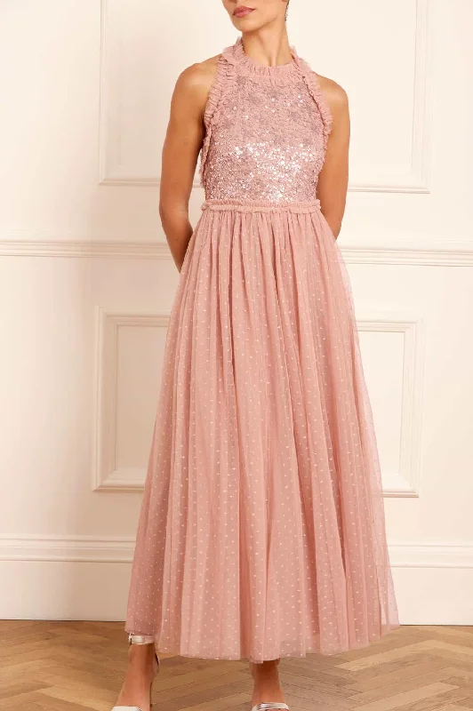 Closeout Shooting Stars Bodice Halter-Neck Ankle Gown