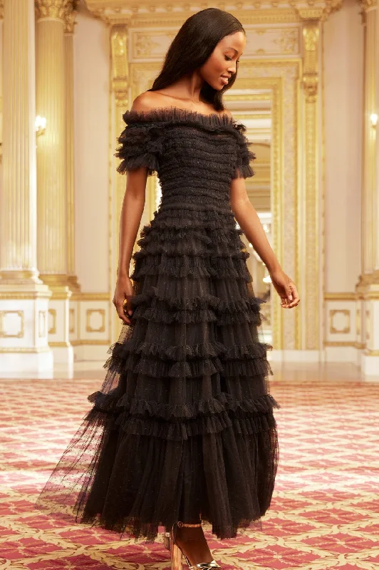 Big Savings Lisette Ruffle Off Shoulder Gown