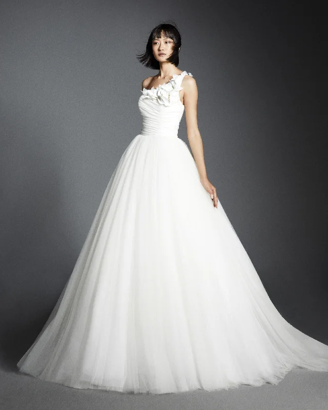 Referral Discount VRM393 - ONE-SHOULDER ROMANTIC GARDEN FLOWER GOWN