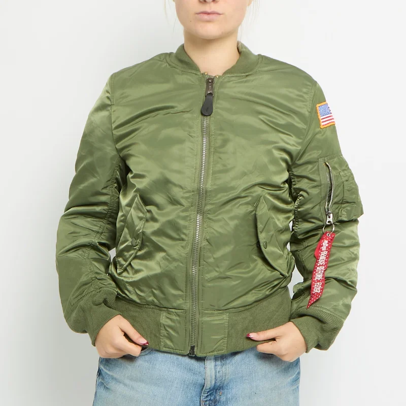 Hurry In Badge Detail Orange Lined Bomber Jacket - UK 8