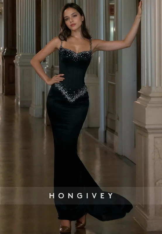 Value Deals Couture Rhinestone Embellished  V-Neck Train Evening Party Prom Dress