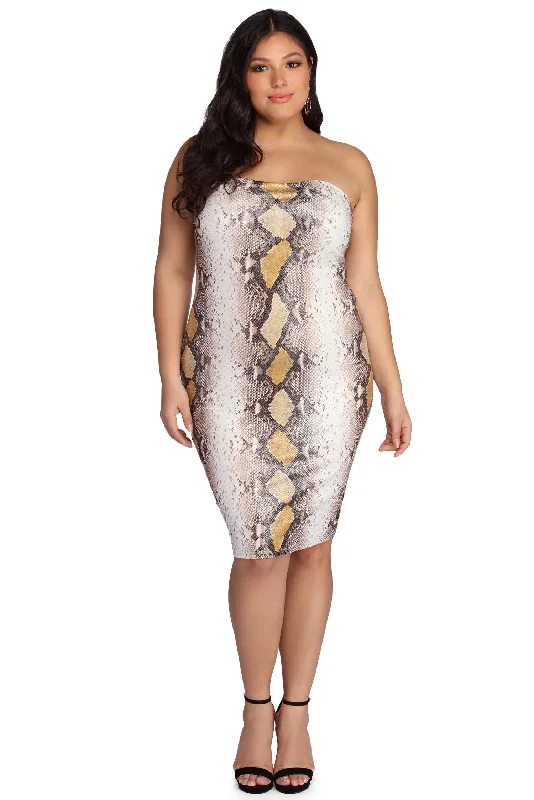 Sassy In Snake Tube Midi Dress