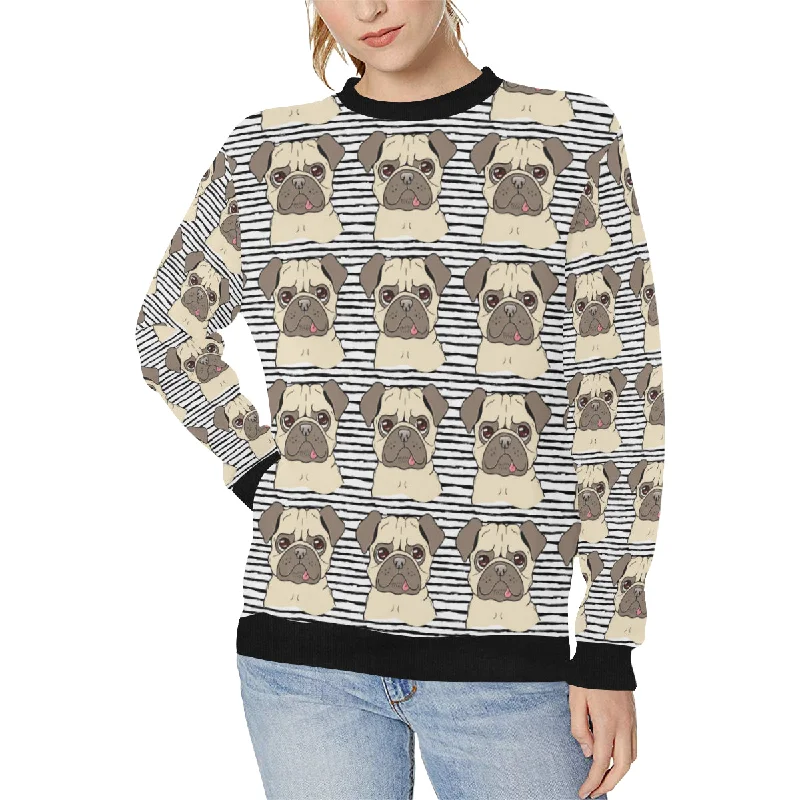 Happy pug pattern Women's Crew Neck Sweatshirt