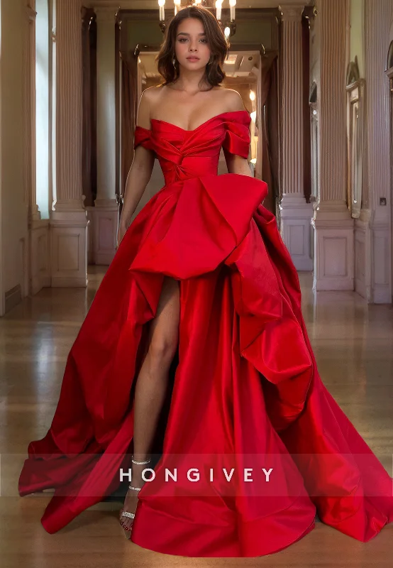 YEAR-End Clearance L0981 - Ornate Asymmetrical Sleeves With Train and Slit Party Formal Evening Prom Dress YEAR-End Clearance L0981 - Ornate Asymmetrical Sleeves With Train and Slit Party Formal Evening Prom Dress