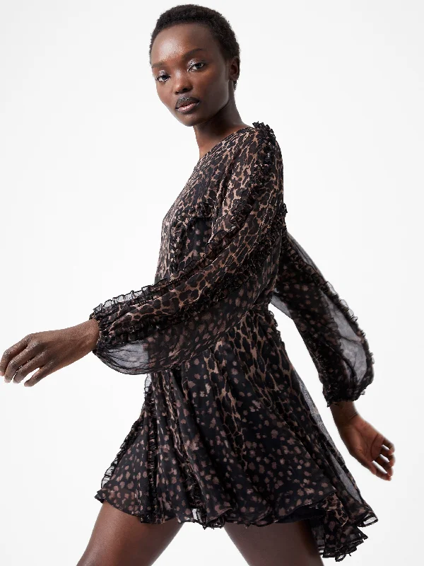 Don’t Miss Out Emina Chiffon Leopard Print Long Sleeve Mini Dress