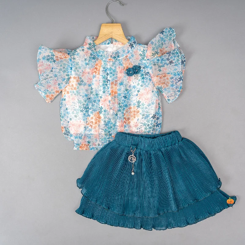 New Arrival Frill Sleeves Girls Skirt & Top