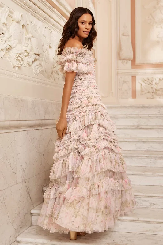 Special Discount Rose Powder Off-Shoulder Gown