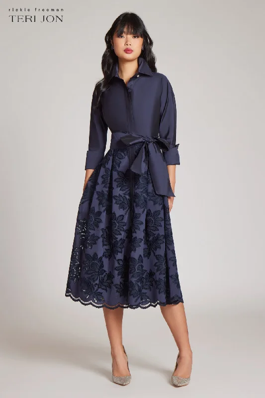 Special Price Taffeta Floral Eyelet Shirt Dress