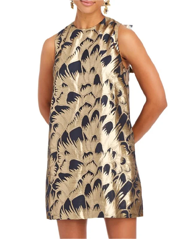 Final Clearance Mia Mini Dress in Navy Gold Jacquard