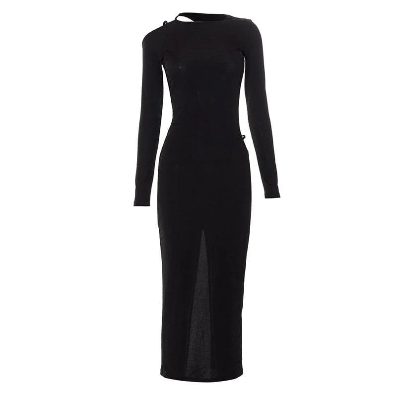 Unbeatable Prices BerryBetty - Irregular hollow out long sleeve backless solid midi dress