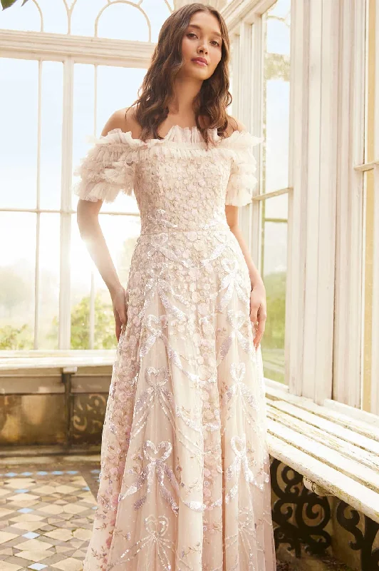 Deep Discounts Ribbon Heart Off-Shoulder Ankle Gown