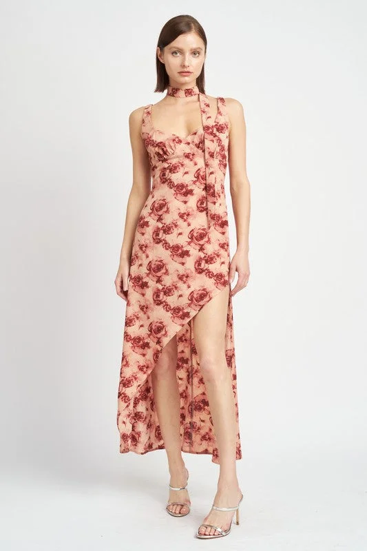 The Best Prices FLORAL ASYMMETRICAL MAXI DRESS