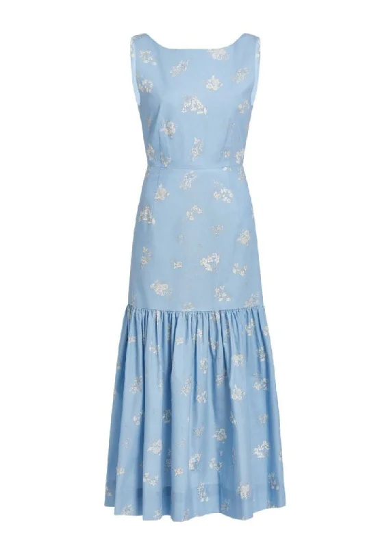 Time-Limited Offer Low-Back Dress in Blue Mini Bouquet