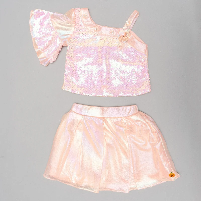 Best Seller Peach Sequin Skirt & Top for Kids