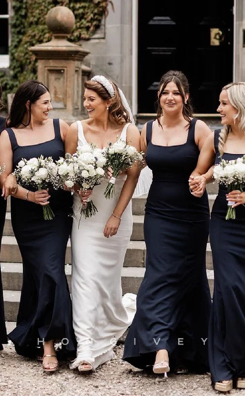 Take Advantage HB092 - Sexy Satin Trumpet Square Straps Empire Floor-Length Prom Party Bridesmaid Dress