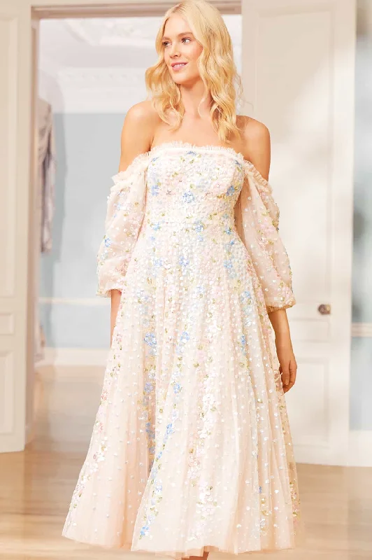 Don't Wait Confetti Gloss Off-Shoulder Ballerina Dress