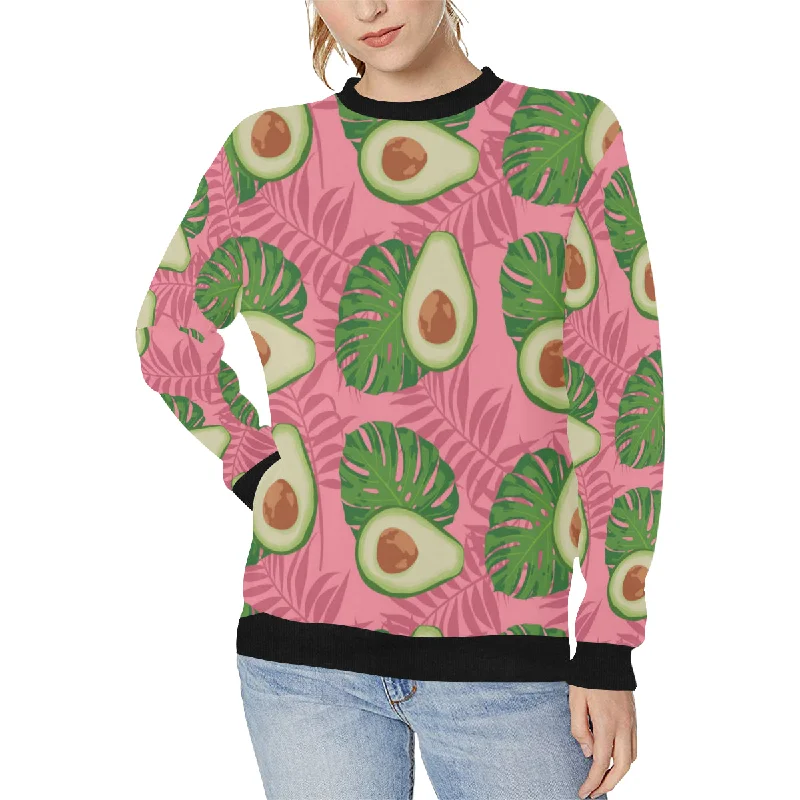 Customer Appreciation Sale Avocado slices leaves pink back ground Women's Crew Neck Sweatshirt