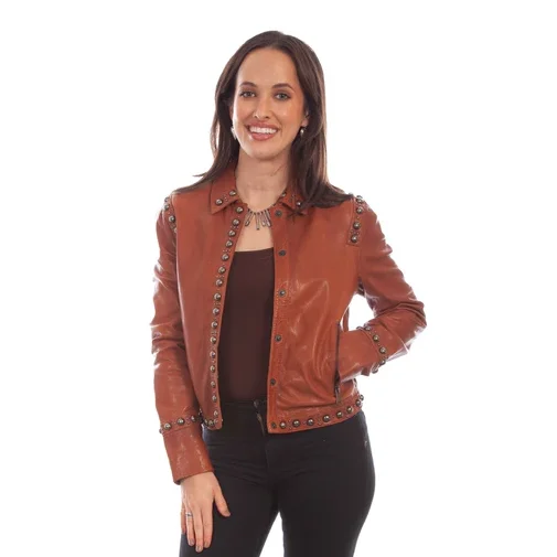 Big Discounts Scully Ladies Studded Brown Leather Jacket L1090-154