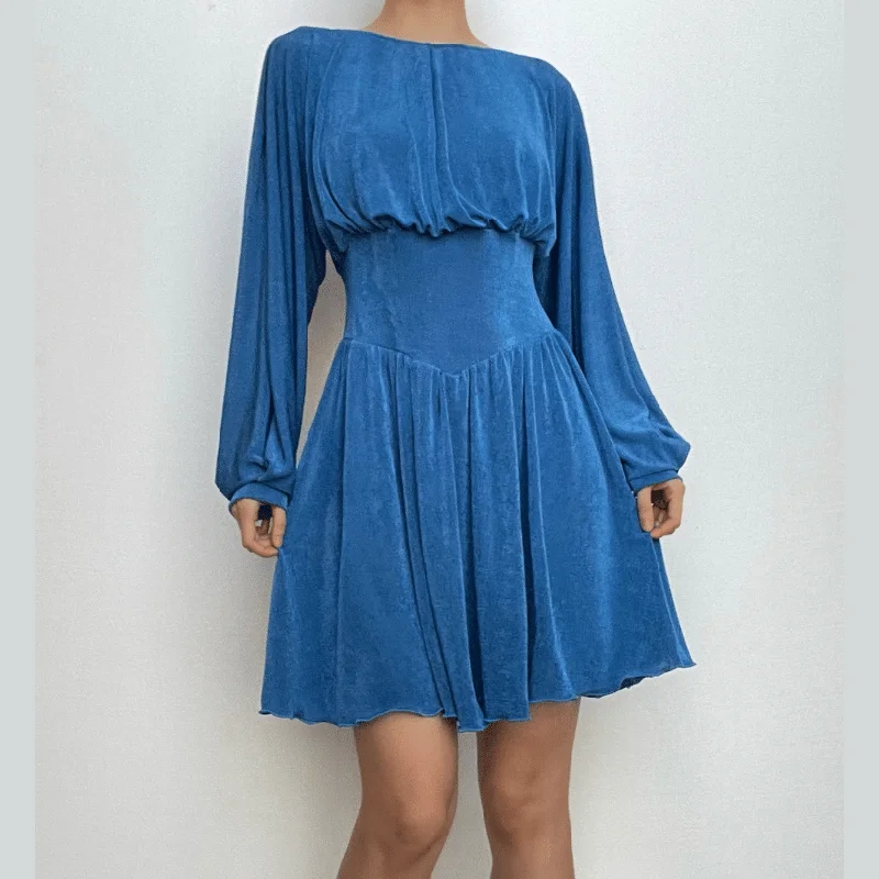 Great Deals BerryBetty - Button ruched corset solid long sleeve mini dress