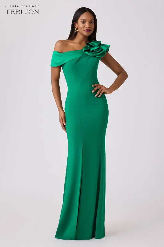 Overstock Crepe Asymmetrical Evening Column Gown