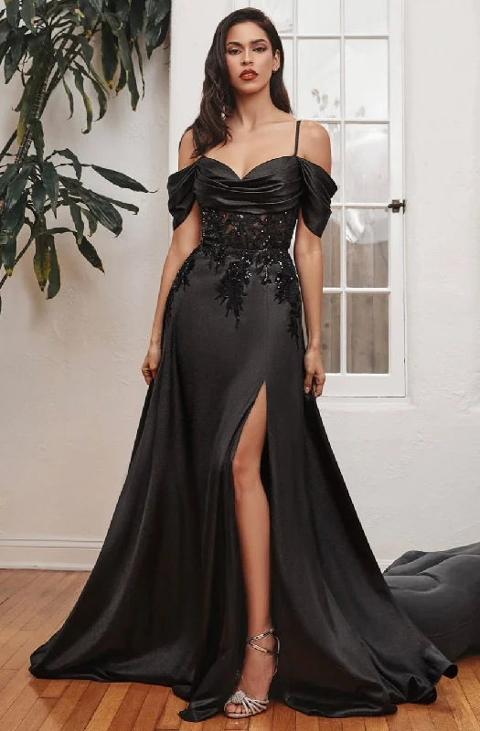 Price Rollback BLACK A LINE SATIN OFF SHOULDER GOWN