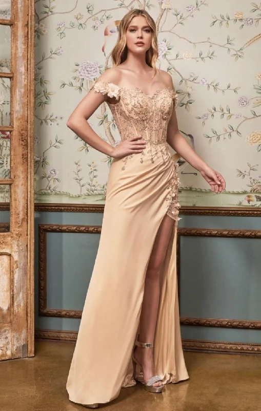 Unbeatable Prices CHAMPAGNE FLORAL OFF SHOULDER GOWN
