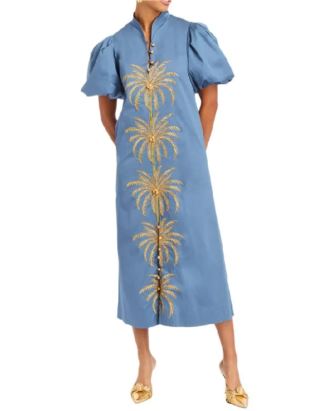 Major Savings Elliana Barong Midi Dress in French Blue/Gold