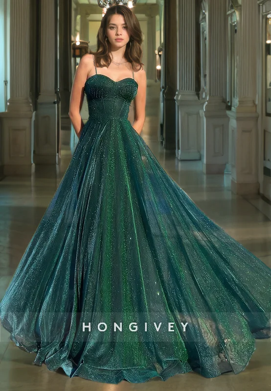Markdowns L1588 - Sexy A-Line Glitter Sweetheart Spaghetti Straps Empire Party Prom Evening Dress