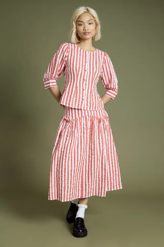 Stock Clearance Ruby Striped Volume Midi Skirt