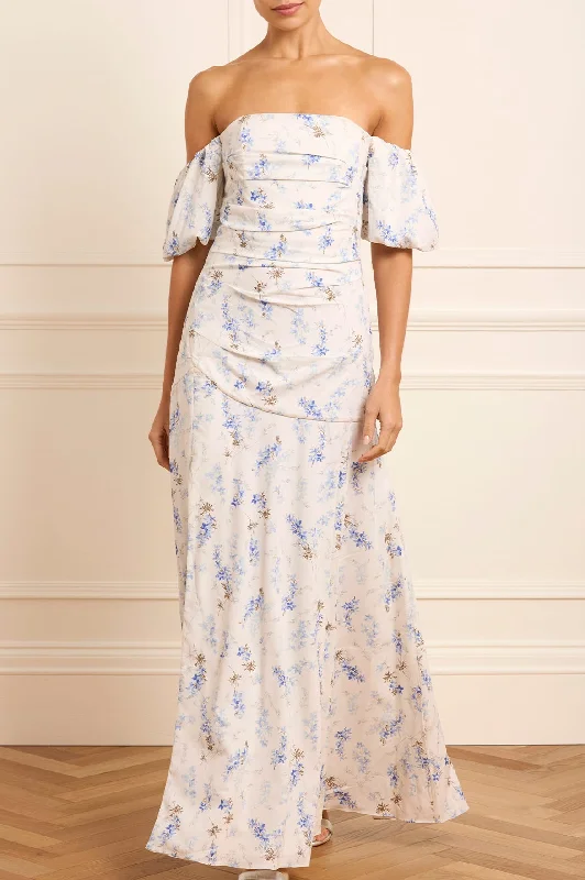 Take Advantage Ophelia Ditsy Crepe Off-Shoulder Gown