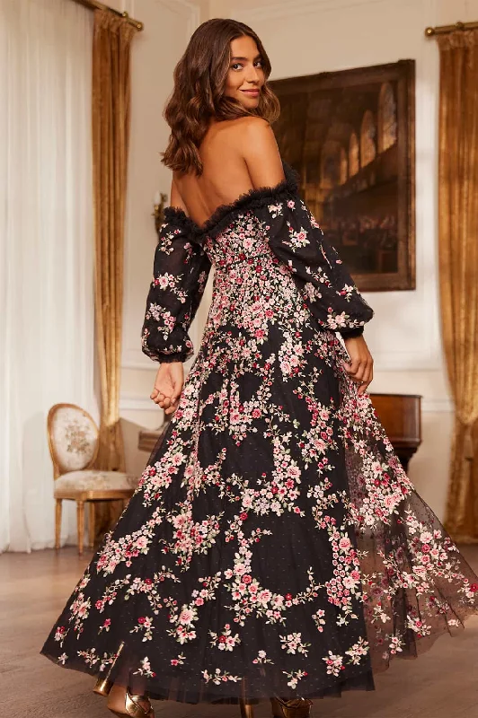 Deal Frenzy Lunaria Wreath Off-Shoulder Long Sleeve Gown