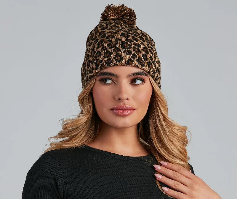 In The Wild Leopard Pom Beanie