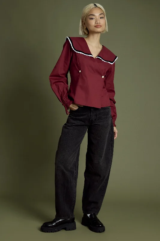 Savings Bonanza Rebecca Velvet Trim Blouse