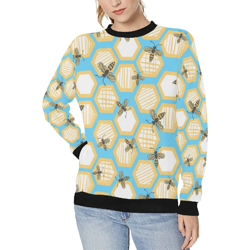 Online Only Bee honeycomb pattern Women's Crew Neck Sweatshirt