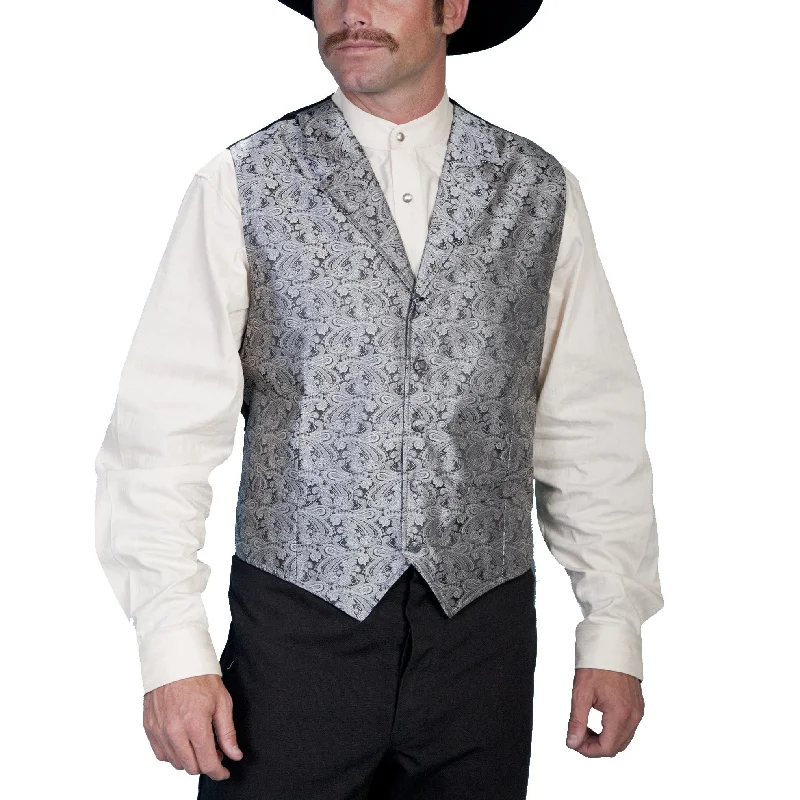 Crazy Deals Scully Men's Paisley Grey Button Front Vest RW093-GRY