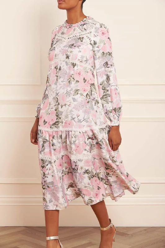 New Markdowns Rose Powder Crepe Lace Ballerina Dress