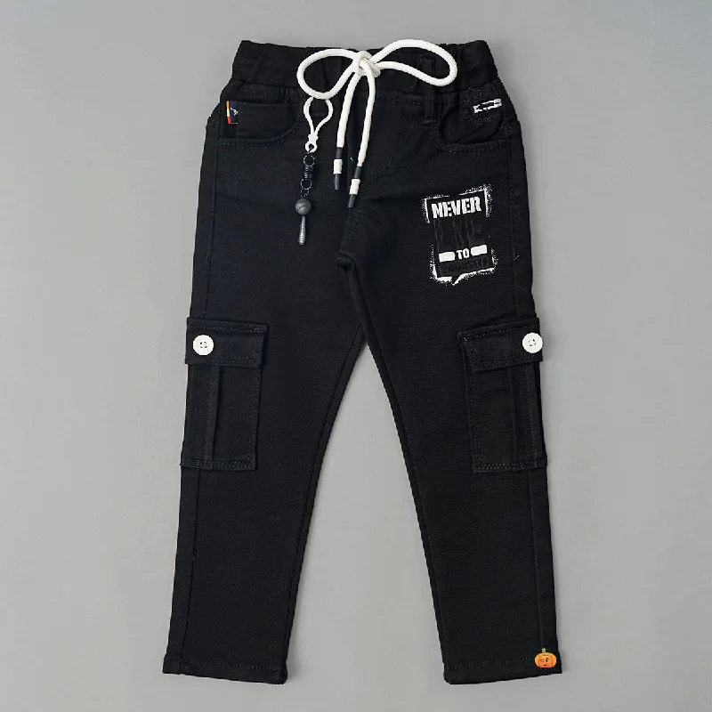 Hurry In Black Drawstring Boys Jeans
