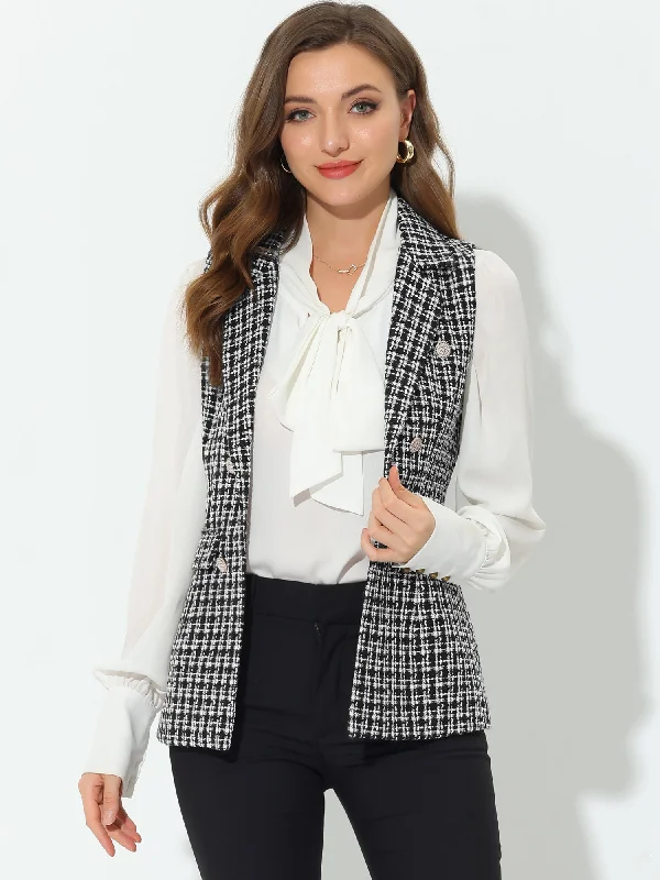 Year-End Clearance Tweed Open Front Plaid Sleeveless Cardigan Blazer Jacket Vest