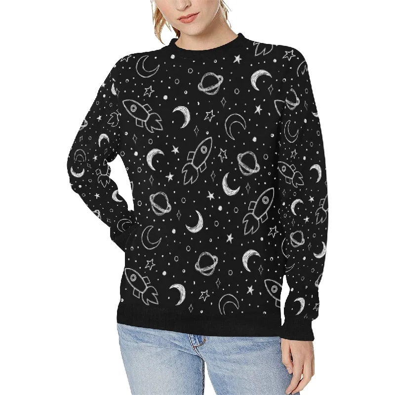 Hand drawn space rocket star planet Women's Crew Neck Sweatshirt