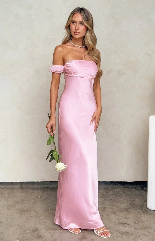 Overstock Elvira Pink Satin Formal Maxi Dress