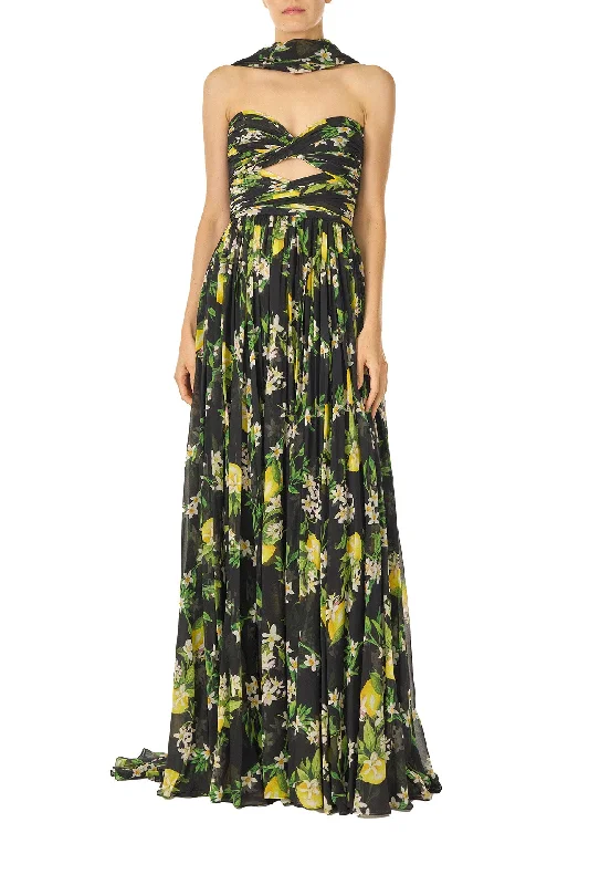 Discount Days Strapless Lemon Floral Gown