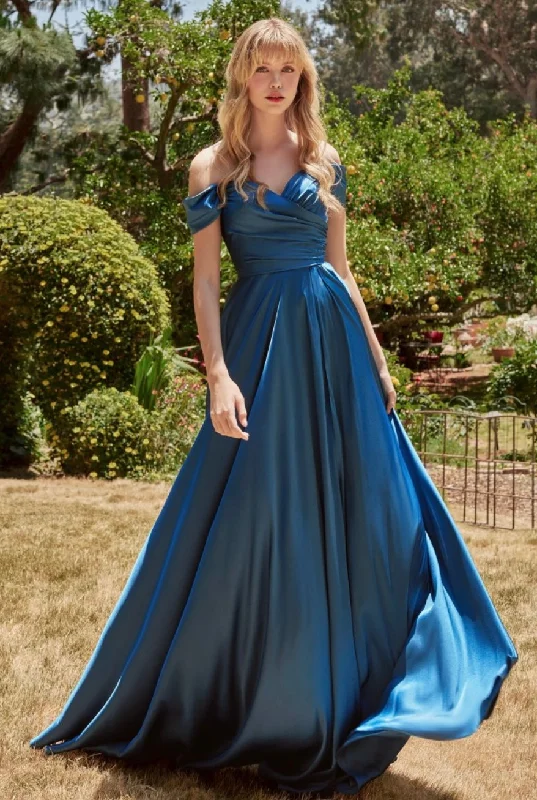 Closeout Sale FRENCH NAVY A-LINE SATIN GOWN