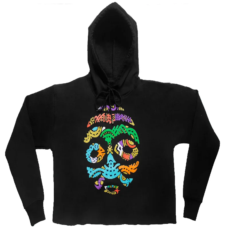 BORNO MAIDUGURI WARRIOR MASK WITH BLACK EYES (LADIES CROPPED FRENCH TERRY HOODIE)